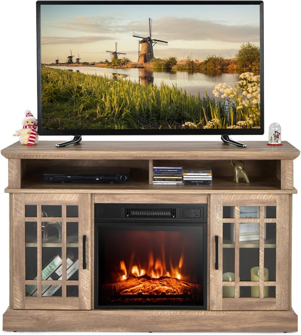ARLIME Electric Fireplace TV Stand for TVs Up to 55 Inches, 18-Inch Fireplace Insert with Remote, Overheat Protection