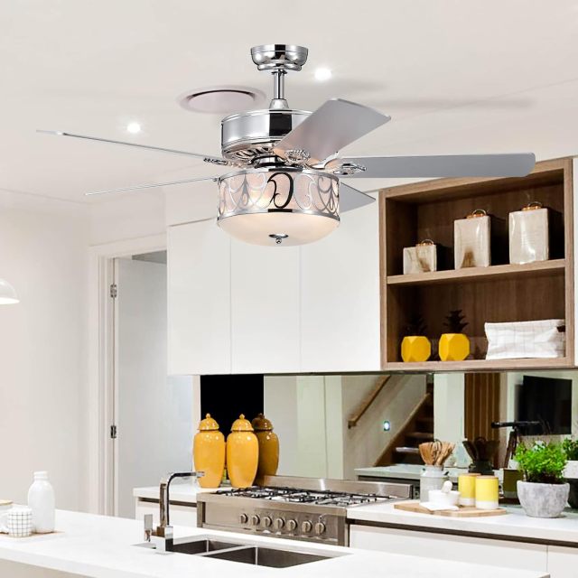 ARLIME 52” Ceiling Fan w/Lights & Remote Control, Lighting Fan w/5 Reversible Blades, 3 Wind Speed
