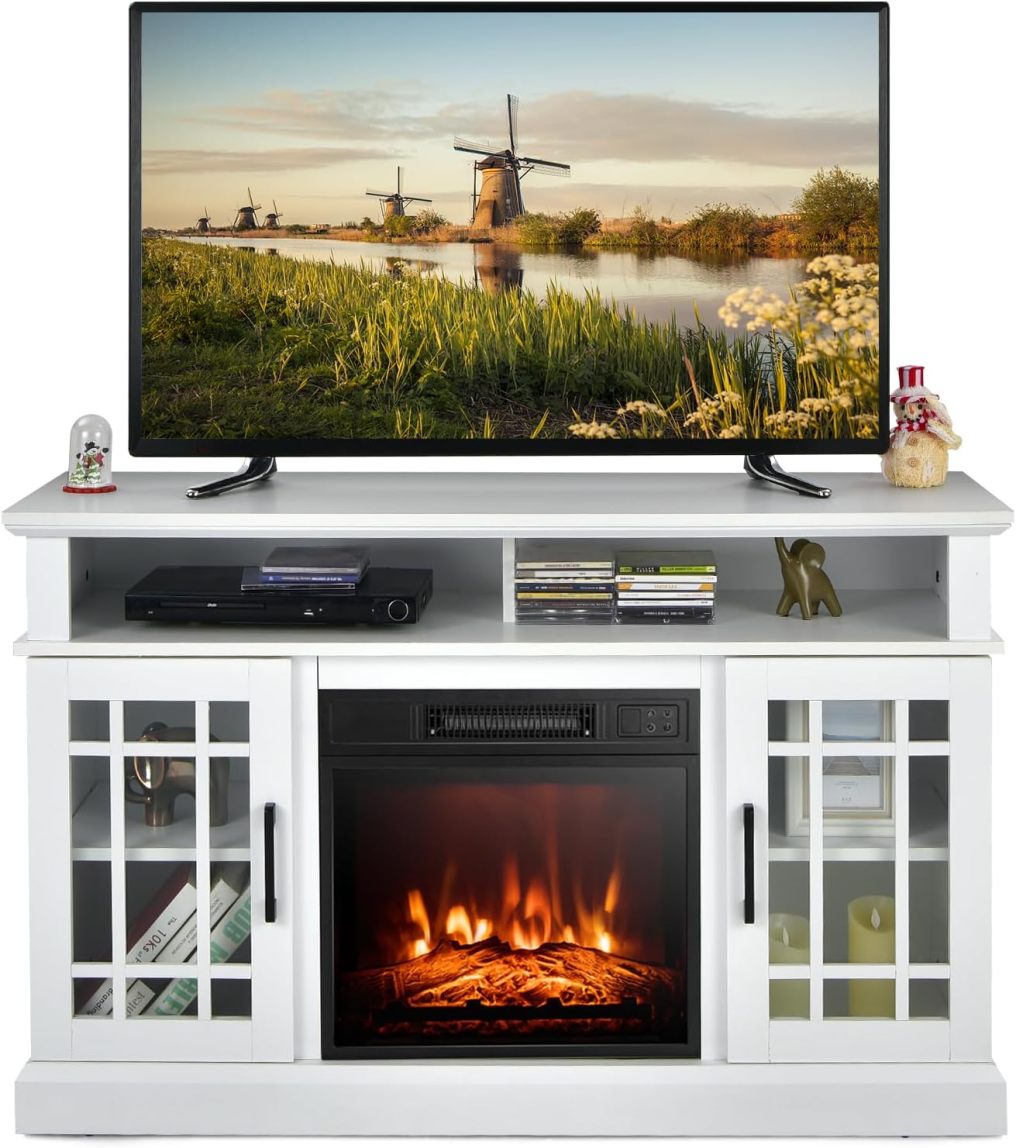 ARLIME Electric Fireplace TV Stand for TVs Up to 55 Inches, 18-Inch Fireplace Insert with Remote, Overheat Protection