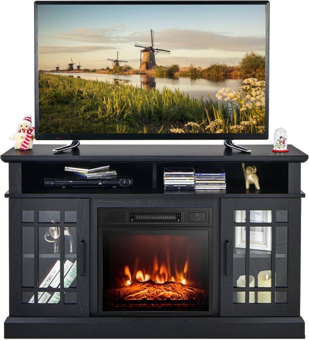 ARLIME Electric Fireplace TV Stand for TVs Up to 55 Inches, 18-Inch Fireplace Insert with Remote, Overheat Protection