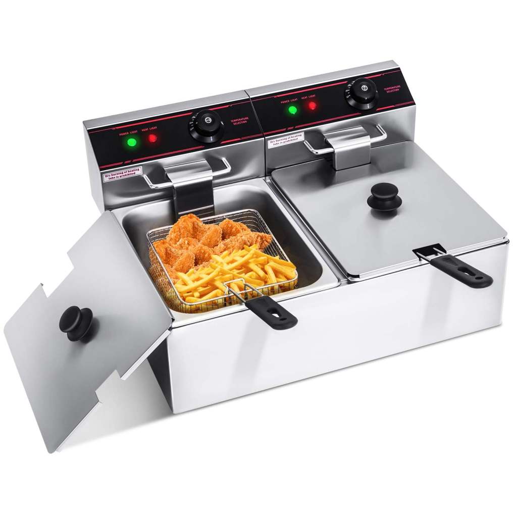 ARLIME Commercial Deep Fryer, 3400W Countertop Electric Fryers w/2 Baskets, Lids and Temperature Control