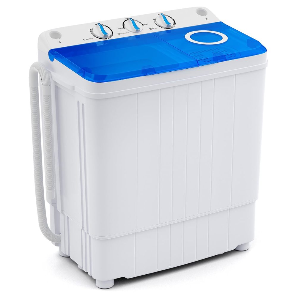 ARLIME Portable Washing Machine, 17.6lbs Compact Portable Washer Twin Tub Combo with Pump Drain (Blue & White)