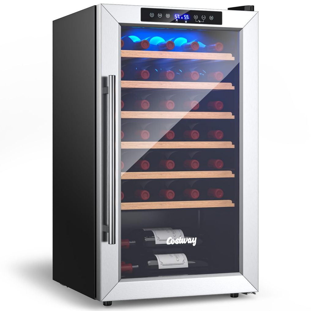 ARLIME 20 Inch Wine Cooler, 33 Bottles Wine Refrigerator with 2-Layer Tempered Glass Door & Dual Alarm Function