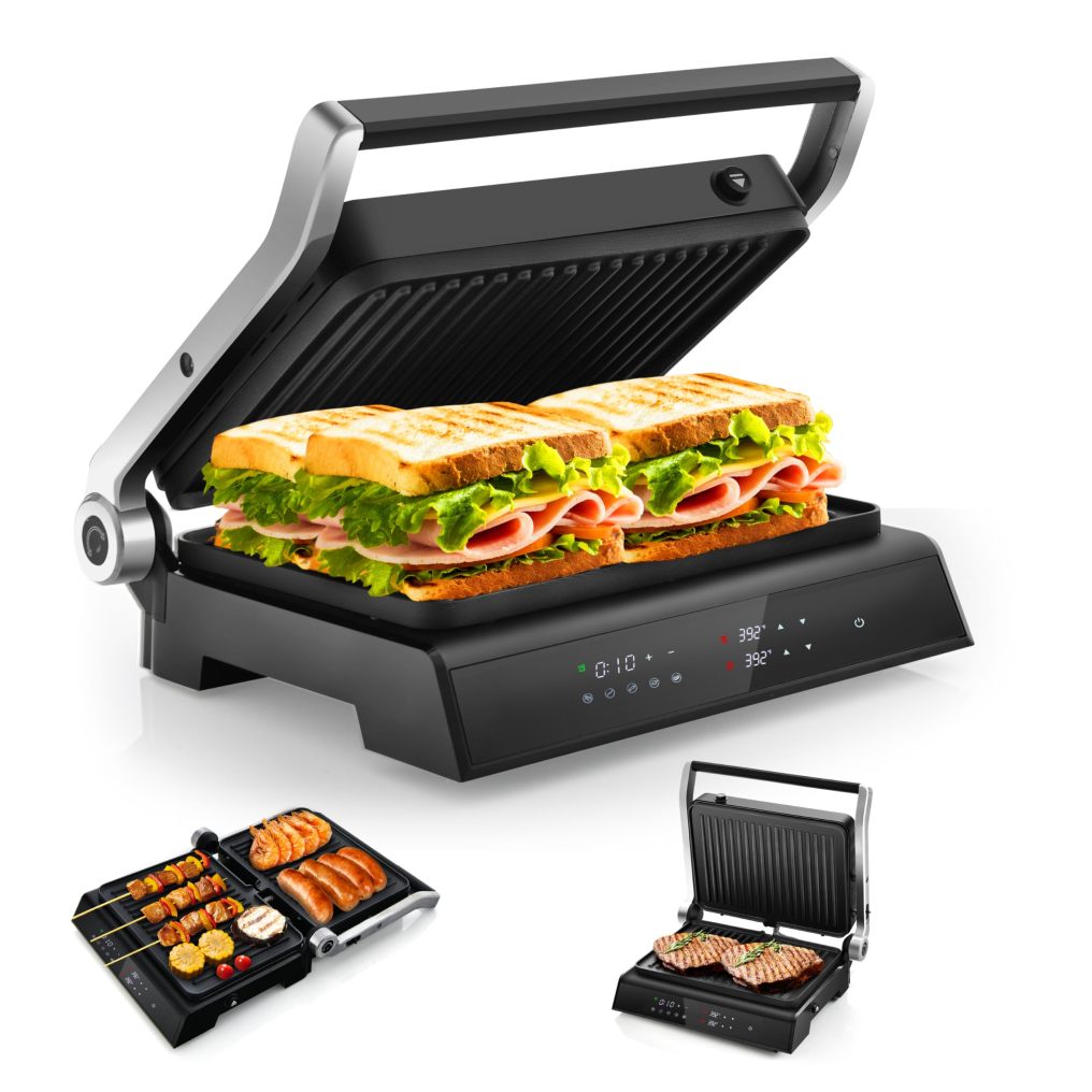 ARLIME Panini Press Sandwich Maker, 3-in-1 Electric Indoor Grill, 2 Removable & Dishwasher Safe Non-Stick Plates, Drip Tray, 5 Auto Modes