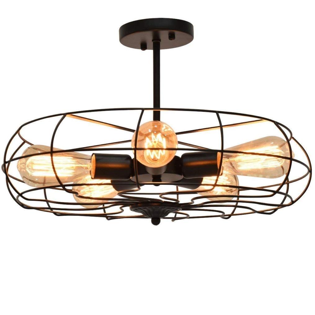 Semi Flush Mount Ceiling Light, Industrial Pendant Lights with 5 E26 Bulb Base