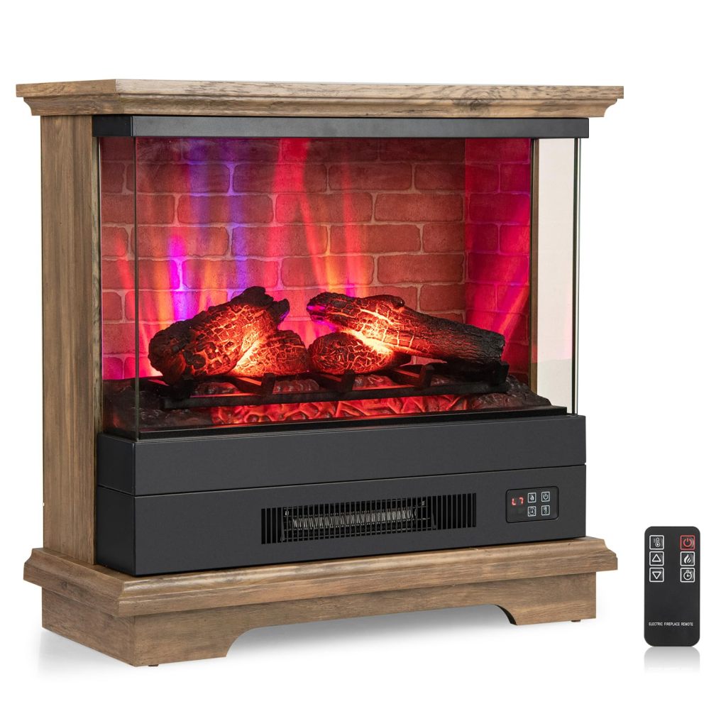 ARLIME Electric Fireplace with 3-Sided Glass 27-inch Wide, 1400W Freestanding Fireplace Heater with Remote Control