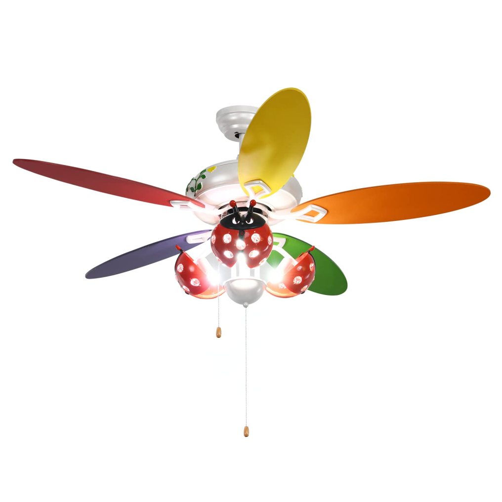 ARLIME 52" Ceiling Fan with Pull Chain Control, Kids Fan Light with 5 Colorful Blades and 3-Speed