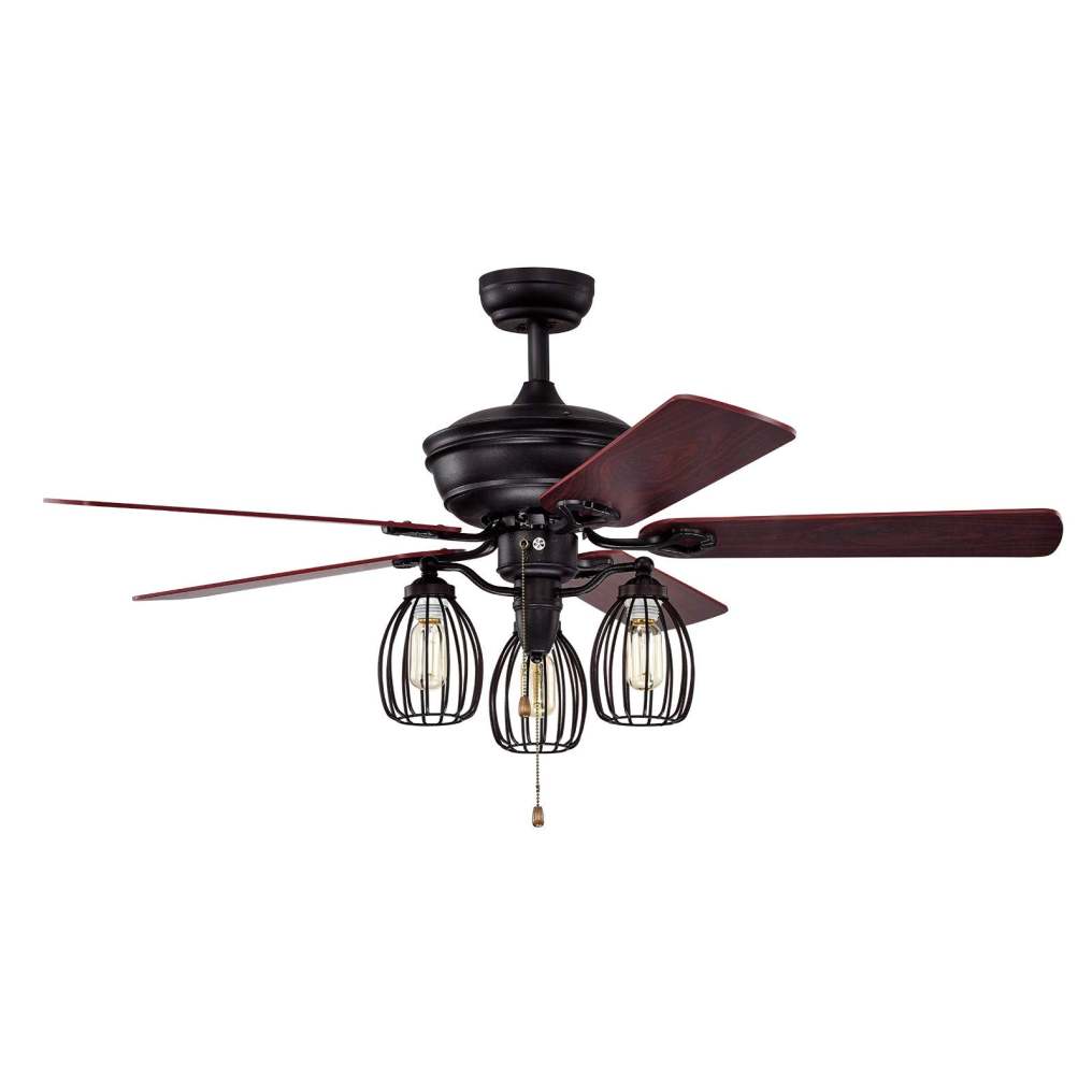 ARLIME 52-Inch Ceiling Fan with Lights, Industrial Ceiling Fan w/ 5 Iron Blades & 3 Cage Lights