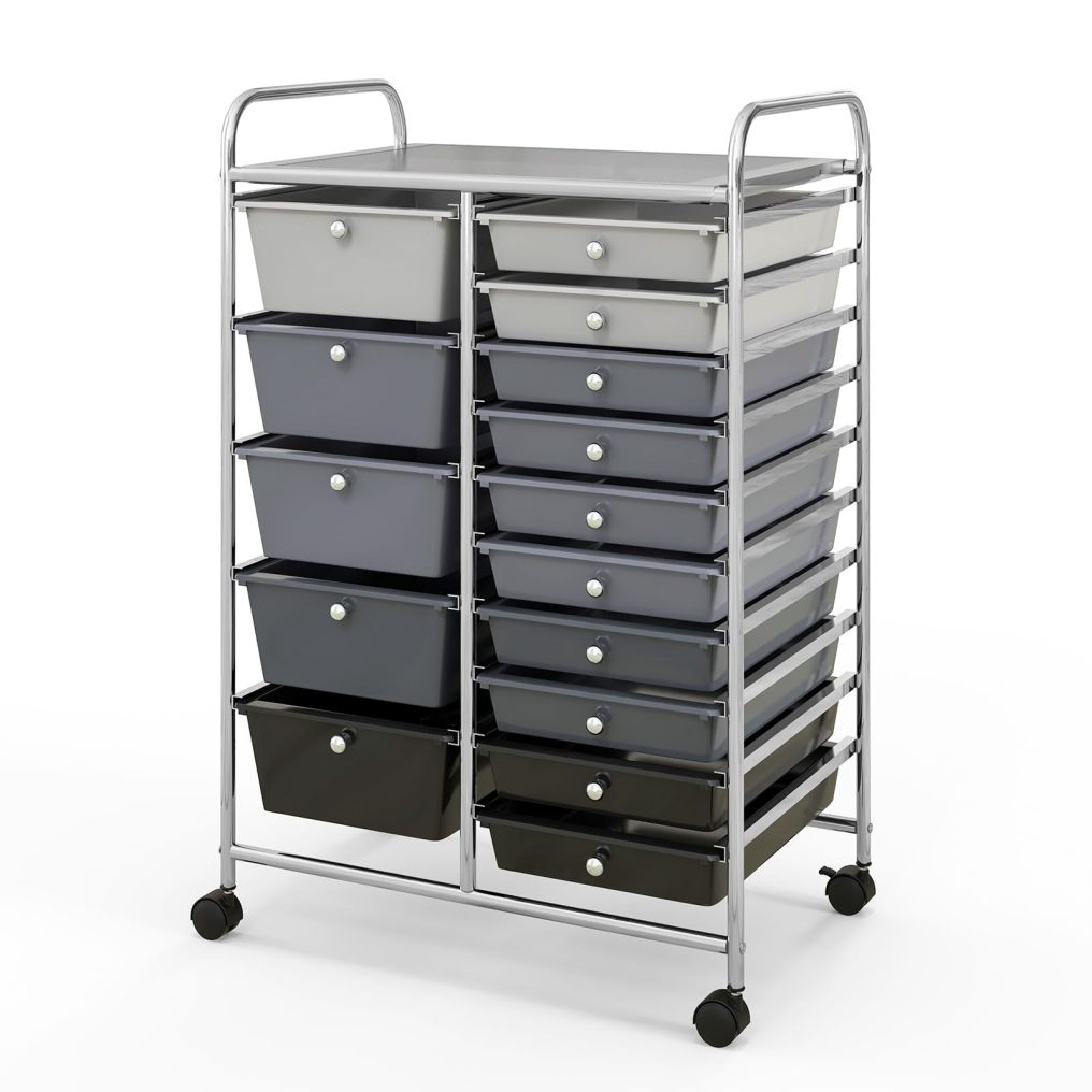 ARLIME 15-Drawer Storage Cart, 15 Drawer Trolley, Rolling Organizer Cart