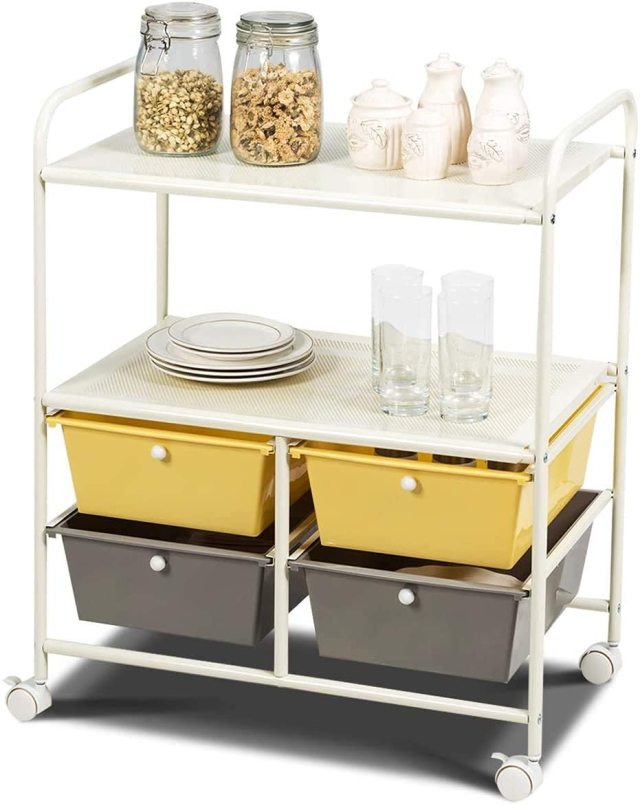 ARLIME 4-Drawer Storage Cart, 4 Drawer 2 Shelves Trolley, Rolling Organizer Cart