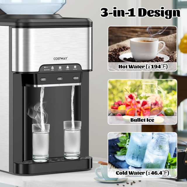 ARLIME Water Dispenser with Ice Maker, 3-in-1 Countertop Hot/Cold Dispenser with Ice Machine