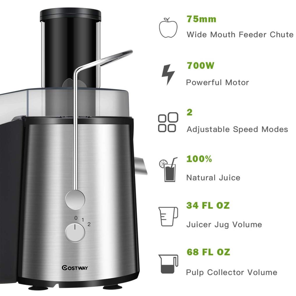 ARLIME Juice Extractor, 75MM Wide Mouth Stainless Steel Juicer Machines, 2-Speed Setting