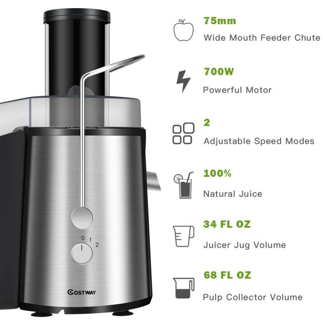 ARLIME Juice Extractor, 75MM Wide Mouth Stainless Steel Juicer Machines, 2-Speed Setting