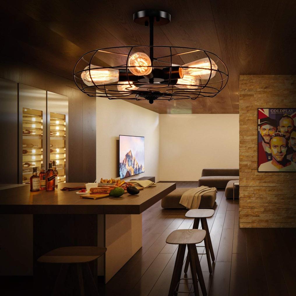 Semi Flush Mount Ceiling Light, Industrial Pendant Lights with 5 E26 Bulb Base