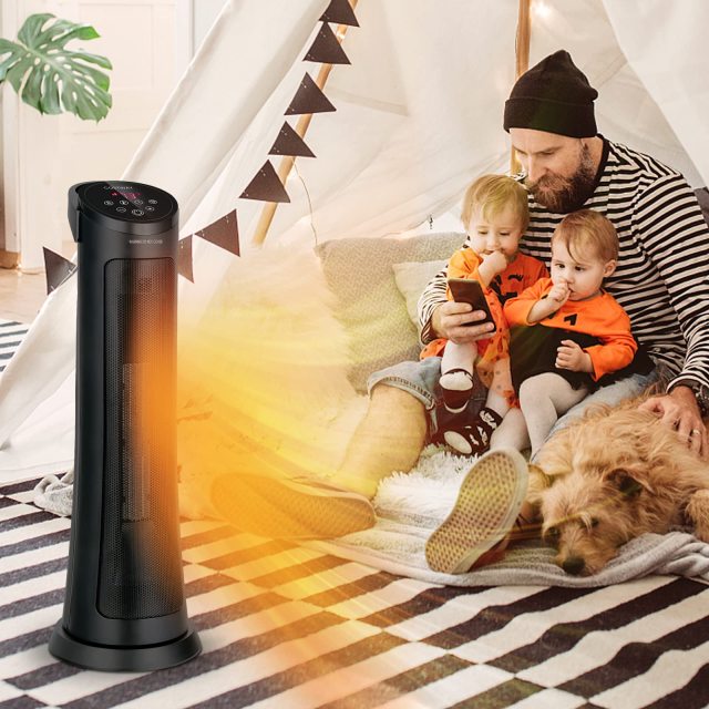 Space Heater for Indoor Use, 1500W PTC Ceramic Heater w/ 60° Oscillation, 3 Modes, 24H Timer
