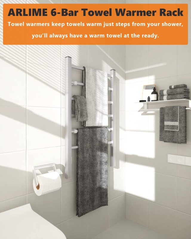 ARLIME Heated Towel Rack, Towel Warmer Rack 6-Bar