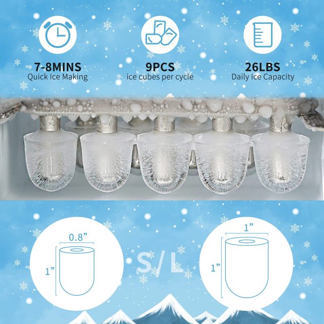 ARLIME Portable Ice Maker Machine, 26Lbs/24H Self-Cleaning, 9 Ice Cubes S/L