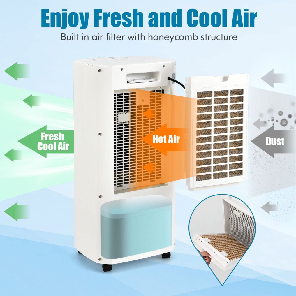 ARLIME Evaporative Air Cooler, Portable Swamp Cooler with Remote Control, 2 Ice Packs, 15H Timer, 1.3 Gal Water Tank