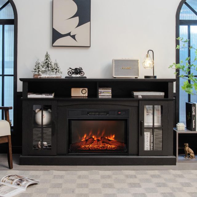 Fireplace TV Stand for TVs Up to 65 Inch, 23 Inches Electric Fireplace with Remote Control