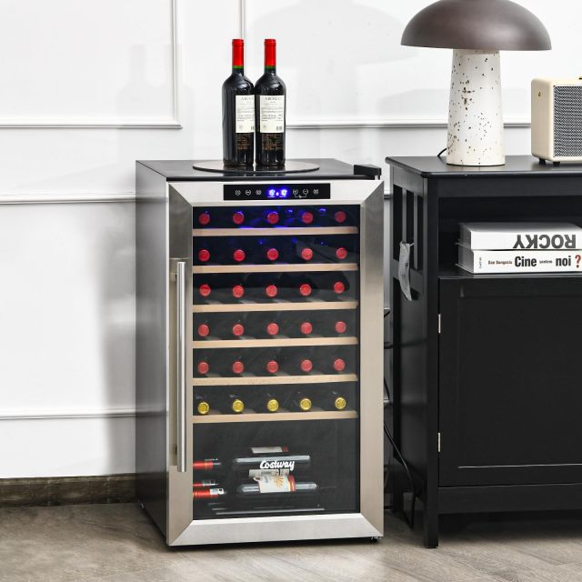 ARLIME 20 Inch Wine Cooler, 33 Bottles Wine Refrigerator with 2-Layer Tempered Glass Door & Dual Alarm Function