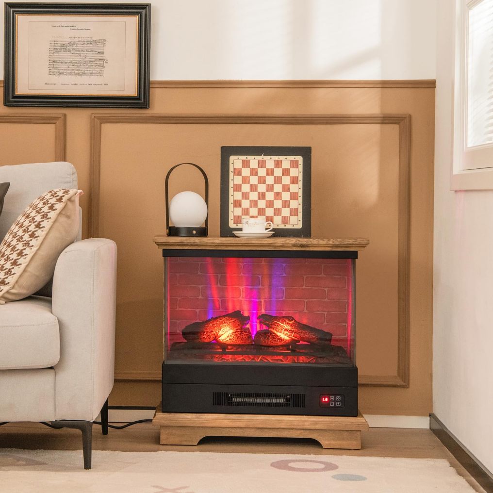 ARLIME Electric Fireplace with 3-Sided Glass 27-inch Wide, 1400W Freestanding Fireplace Heater with Remote Control