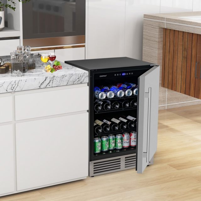 ARLIME 24 Inch Beverage Fridge, 190 Cans Under Counter Drink Fridge w/Stainless Steel Door & Removable Shelves