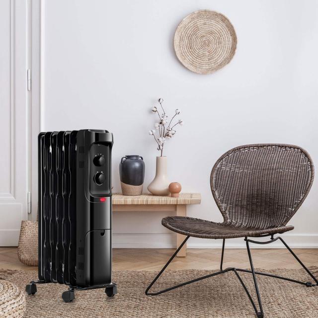 1500W Oil Filled Radiator Heater, Electric Space Heater with 3 Heating Modes, Adjustable Thermostat