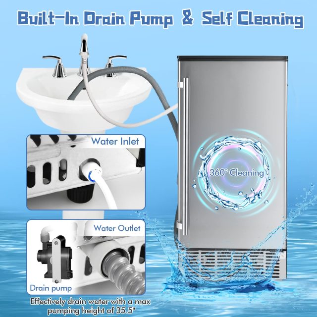 Commercial Ice Maker, 80LBS/24H Freestanding and Under Counter 115V Industrial Ice Machine with Self-Cleaning Function