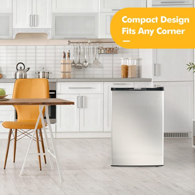 ARLIME 3.0 Cu.Ft Compact Mini Freezer w/Reversible Single Stainless Steel Door, 7 Grade Adjustable Thermostat