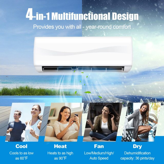 ARLIME Mini Split Ac/Heating System - 12000BTU Mini Split Air Conditioner w/Heat Pump, Remote Control