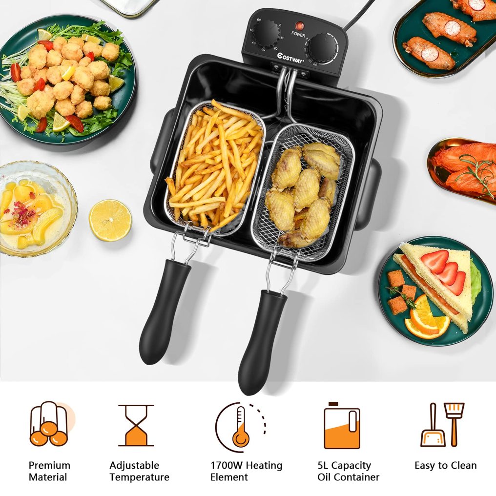 ARLIME Deep Fryer with 3 Baskets, 5.3Qt/5L Stainless Steel Electric Oil Fryer w/Adjustable Temperature, Timer