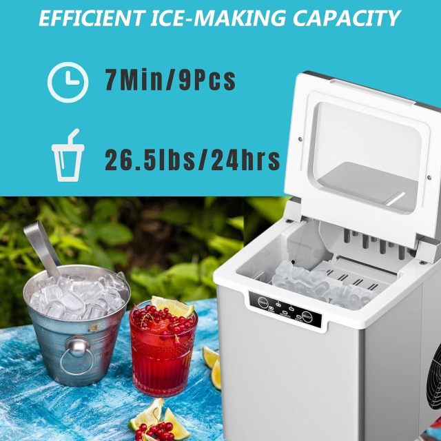Countertop Ice Maker, 26LBS/24H Portable Electric Ice Machine