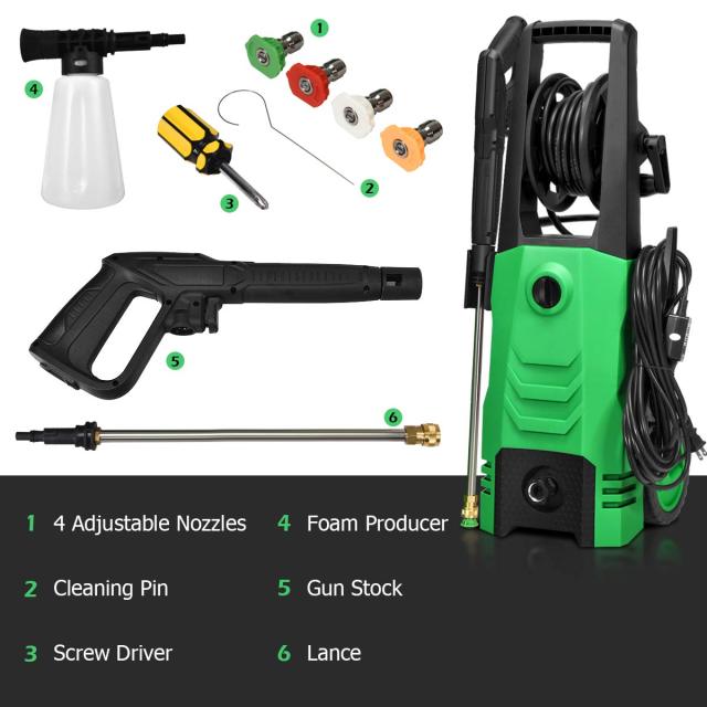 3500PSI Electric Pressure Washer, 2.6GPM 1800W Portable High Power Washer Machine w/4 Nozzles for Car Fence Patio Garden Cleaning