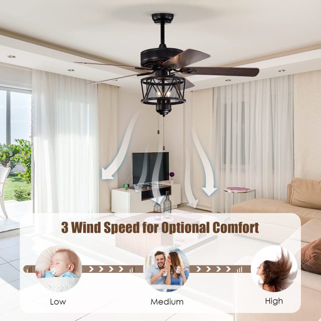ARLIME 50-Inch Ceiling Fan with Lights, Indoor Ceiling Fan with Pull Chain Control, Mute Motor (Coffee)