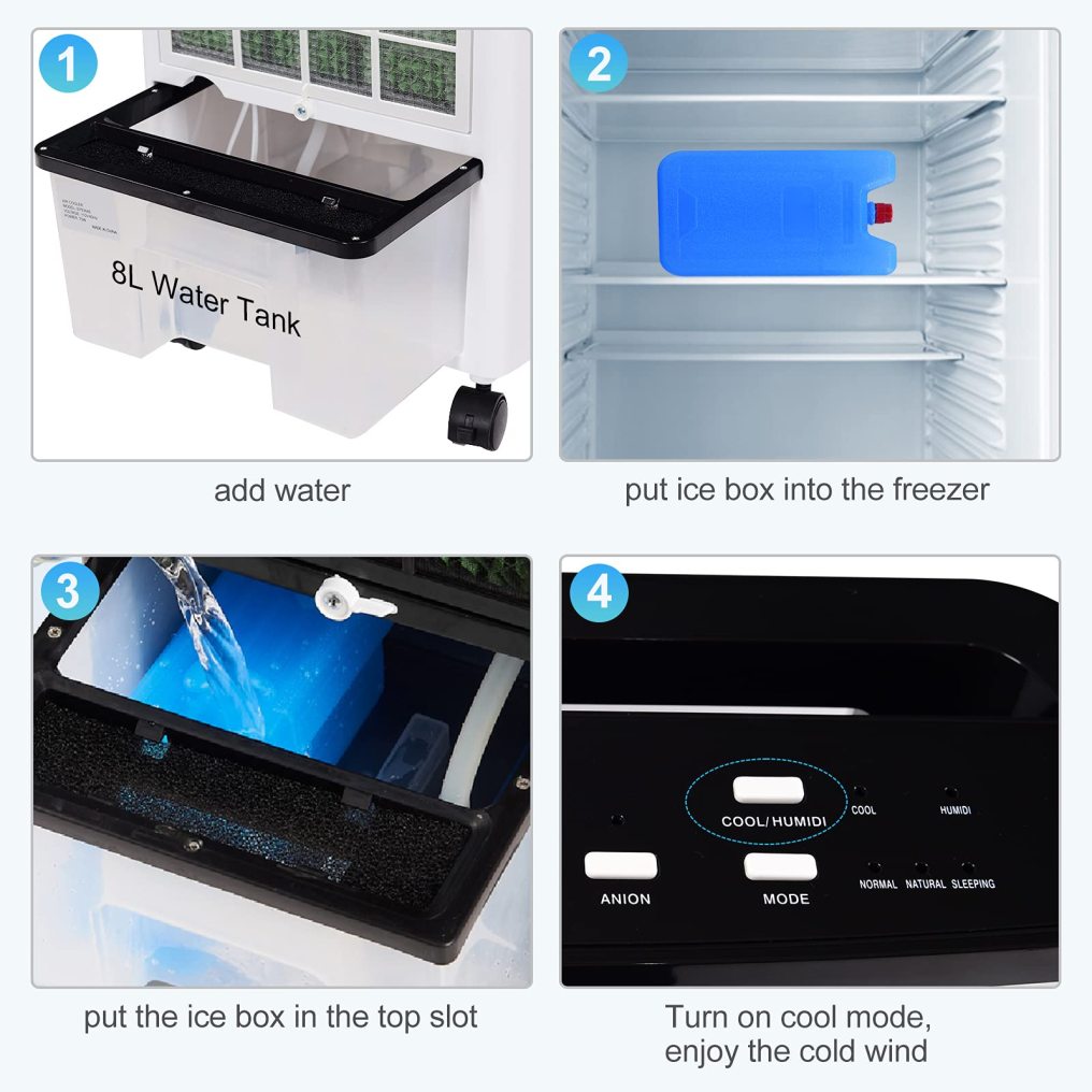 ARLIME 3-IN-1 Evaporative Air Cooler with Remote Control, 3-Mode, 3-Speed and 7.5H Timer Function, Water Tank and Casters