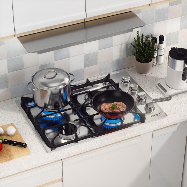 30-inch Gas Cooktop, Stainless Steel Gas Stove Top with 4 Burners, ABS Knobs and Cast Iron Grates