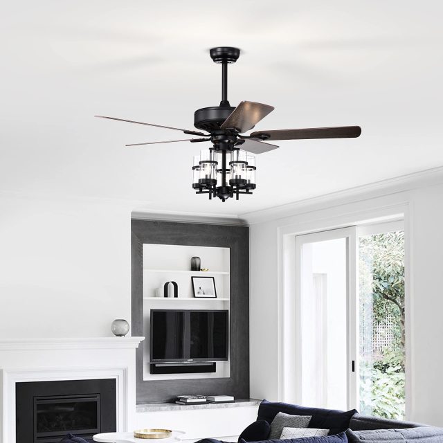 ARLIME 50-Inch Ceiling Fan Light, Classic Ceiling Fan Lamp with 5 Explosion-Proof Glass Lampshades