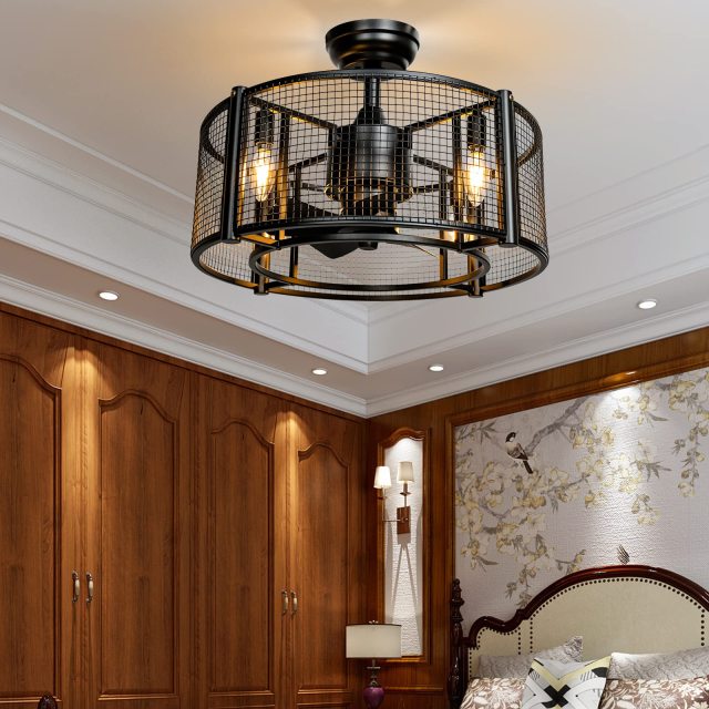 ARLIME Caged Ceiling Fan with Light, 20 Inch Ceiling Fan Lights with Remote Control, Reversible Motor (No Bulb)