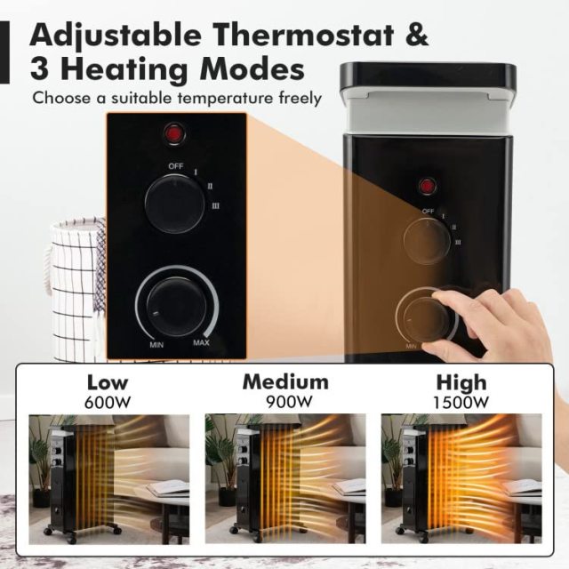 ARLIME Oil Filled Radiator Heater, 1500W Radiator Heater with Thermostat