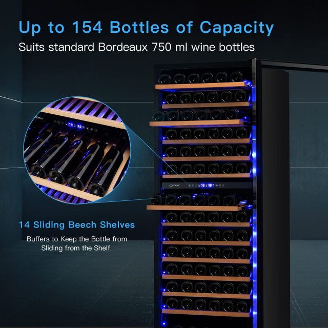 ARLIME 24-Inch Wine Cooler Refrigerator, 154-Bottle Dual Zone Wine Cellar with Lock, Dual Temperature Control