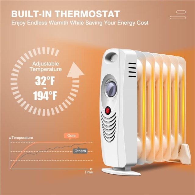 ARLIME Oil Filled Radiator Heater, 700w Small Oil Heater with Thermostat