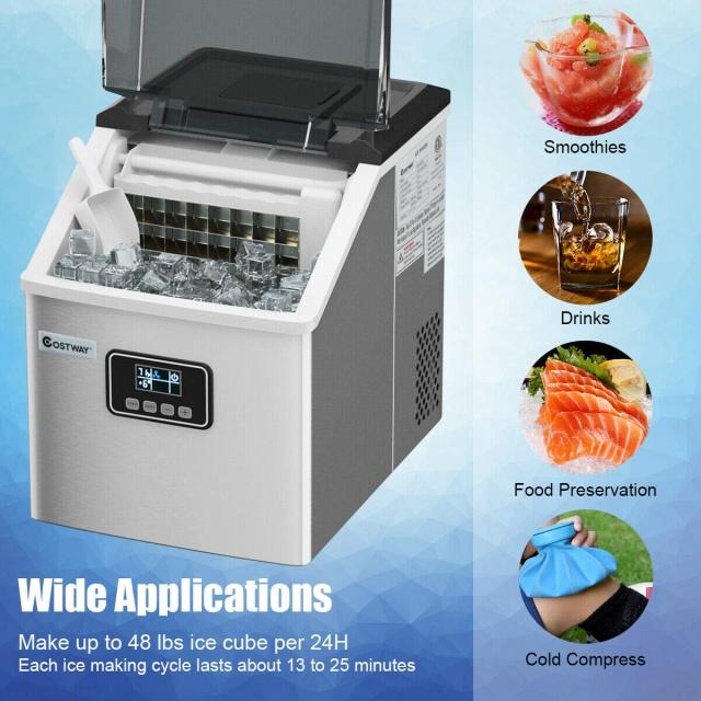 Ice Maker Countertop, 48LBS/24H Automatic Ice Stainless Steel Machine with Self-Cleaning Function