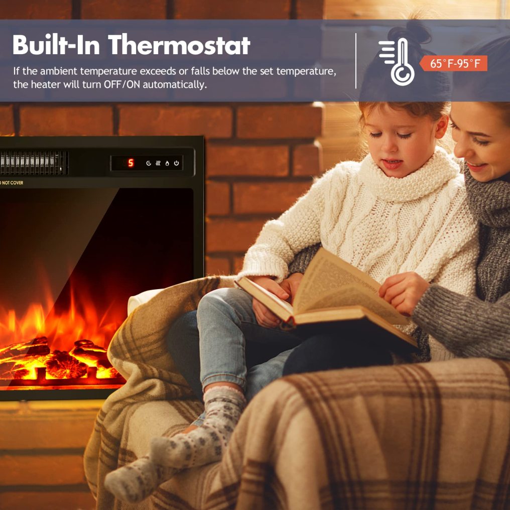 ARLIME 18 Inch Electric Fireplace Inserts, 1500W Freestanding & Recessed Fireplace w/Adjustable LED Flame, Remote Control, Timer
