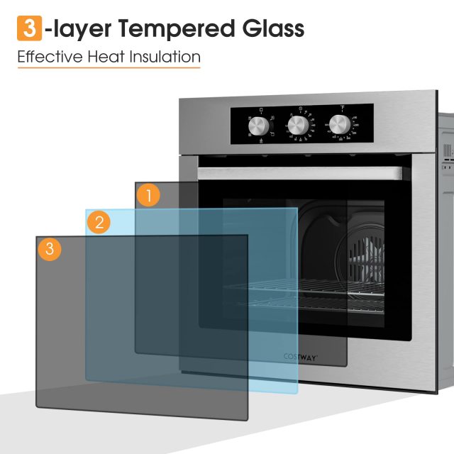 24" Single Wall Oven, Electric Built-in Wall Oven with 2.47 Cu. Ft. Capacity, 5 Cooking Functions