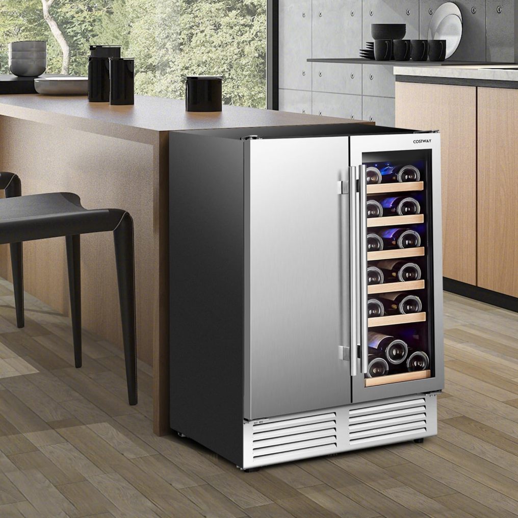 ARLIME Wine and Beverage Refrigerator, 24 Inch Dual Zone Under Counter Wine Beverage Cooler with Stainless Steel Door