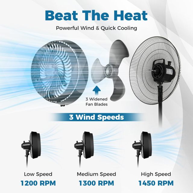 ARLIME Misting Pedestal Fan, 16 Inch Oscillating Fan with Hose Connector