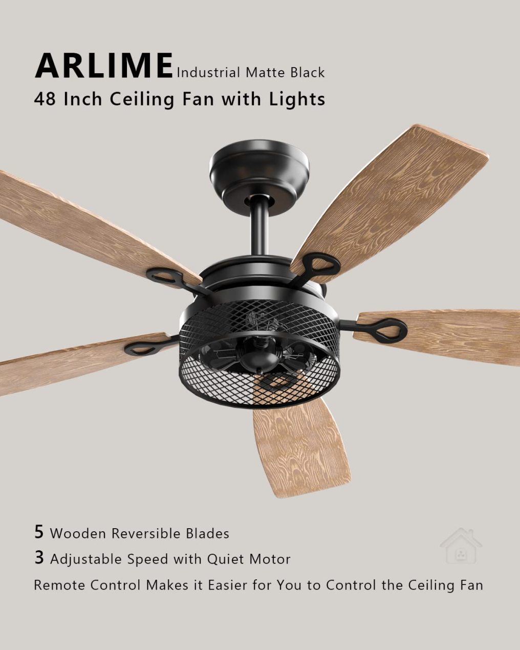 ARLIME 48 Inch Ceiling Fan with Lights and Remote Control