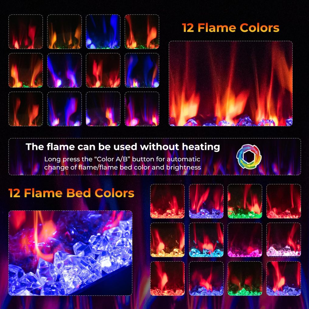 ARLIME 40 Inch Electric Fireplace Recessed and Wall Mounted, 750W/1500W Electric Fireplace Heater with Remote