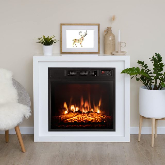 ARLIME Electric Fireplace Insert 18-inch Wide, 1400W Recessed Fireplace Heater with Remote Control, 3 LED Flame Effects