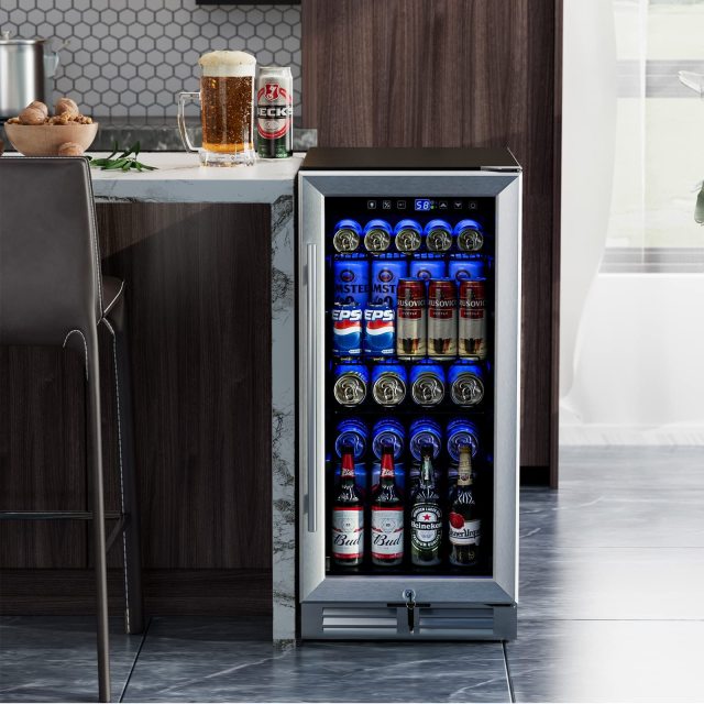 ARLIME 15" Beverage Cooler Refrigerator, 100 Can Built-in or Free Standing Beverage Fridge